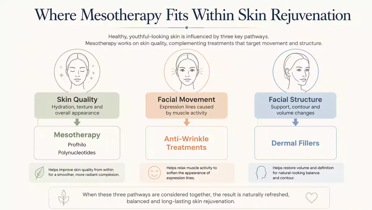 Where Mesotherapy Fits table showing where mesotherapy fits within skin rejuvenation